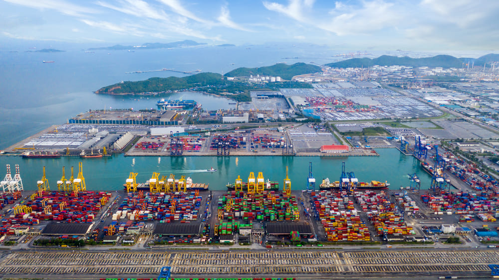 Cargo containers in a dock