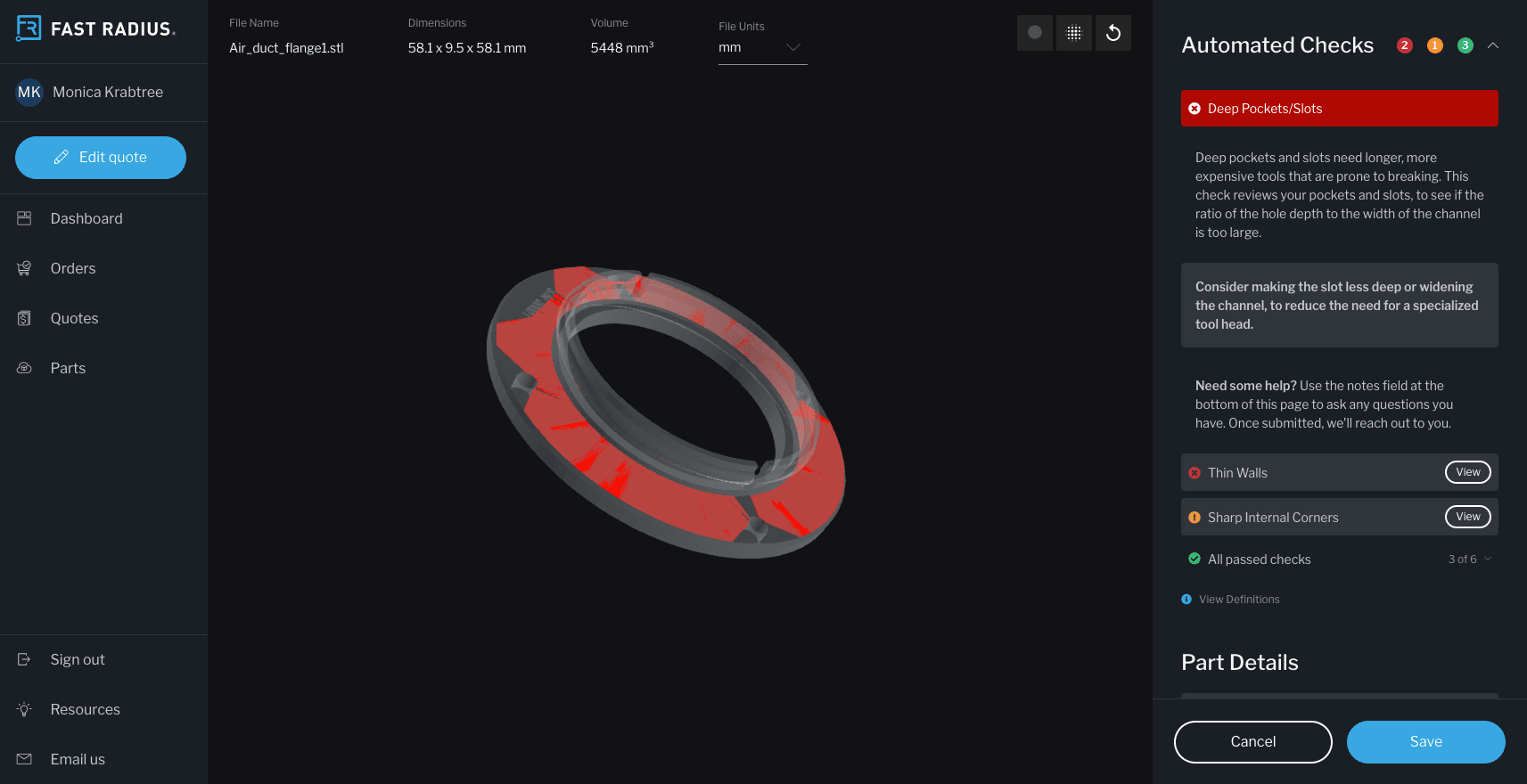 fast radius quoting system automated checks